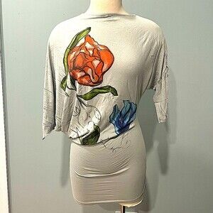 GO International Floral Print Light Blue 3/4 Sleeve Draped Top Size XS